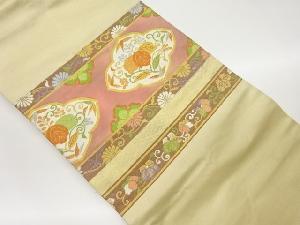 横段に桐・菊唐草模様織出し名古屋帯